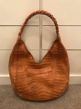 Authentic Nancy Gonzalez Cognac Crocodile Leather Hobo Bag